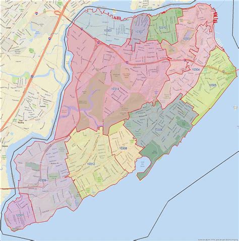 Map of Staten Island with Zip Codes